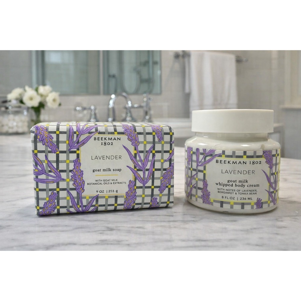 Beekman 1802 Lavender Goat Milk Soap 9oz & Whipped Body Cream 8oz Skincare Set